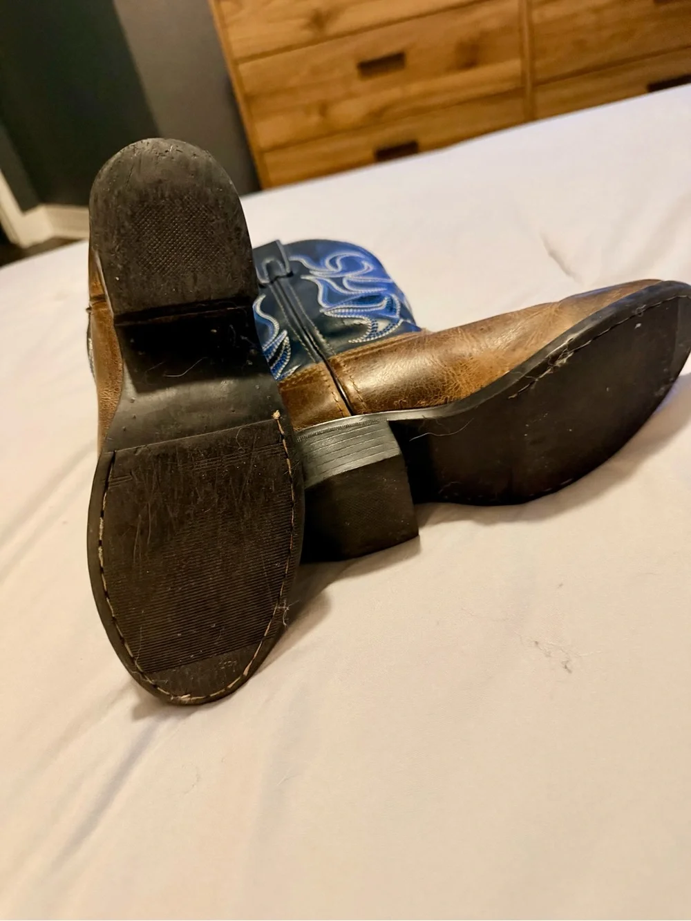 Kids Brown and Navy Western Pull-On Boots